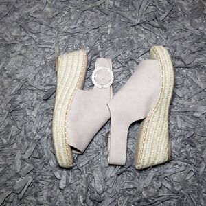 Catherine Malandrino Slingback Rhinestone Buckle Espadrille Platform Wedges